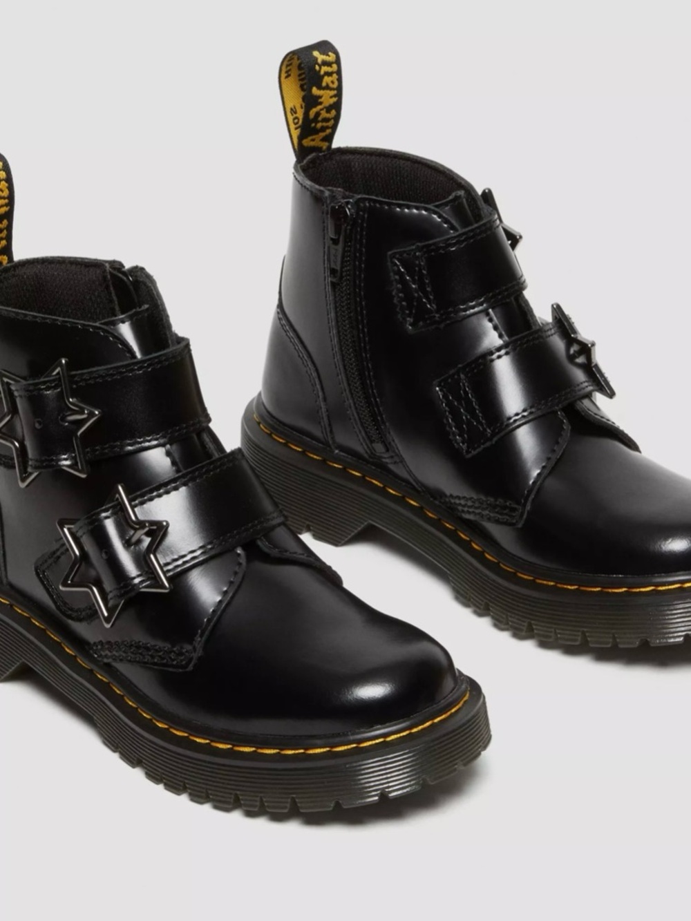 Dr. Martens Kids Black Patent Star-Strap Ankle Boots